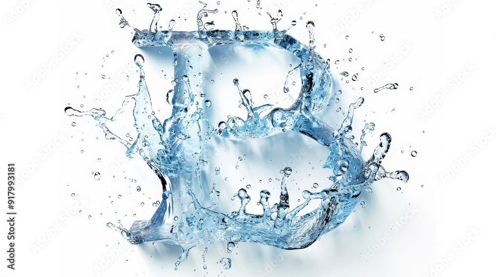 Capital letter B made of blue water splashes or ice on light background. Scrapbook activity. Generative AI Capital letter B made of blue water splashes or ice on light background. Scrapbook activity. Generative AI