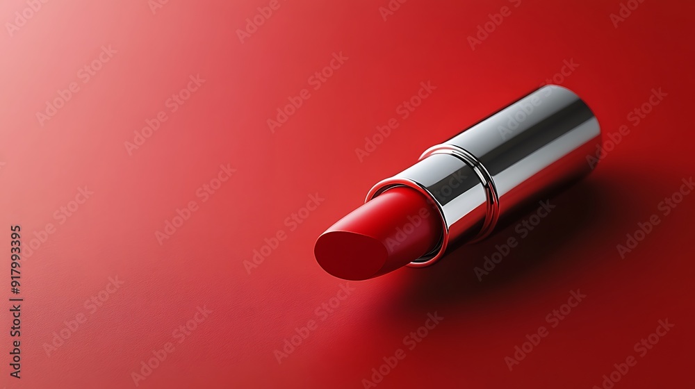 A vibrant red lipstick positioned against a matching red background, showcasing the essence of bold and vibrant makeup A vibrant red lipstick positioned against a matching red background, showcasing the essence of bold and vibrant makeup