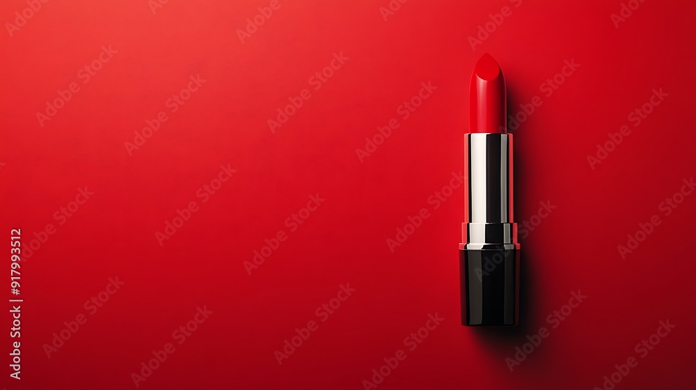 A vibrant red lipstick positioned against a matching red background, showcasing the essence of bold and vibrant makeup A vibrant red lipstick positioned against a matching red background, showcasing the essence of bold and vibrant makeup