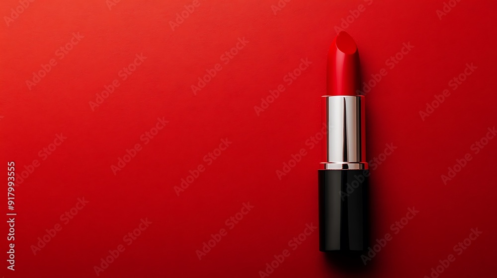 A vibrant red lipstick positioned against a matching red background, showcasing the essence of bold and vibrant makeup A vibrant red lipstick positioned against a matching red background, showcasing the essence of bold and vibrant makeup