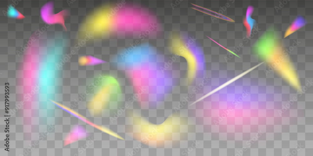 Light prism, rainbow glare, overexposure, refraction
