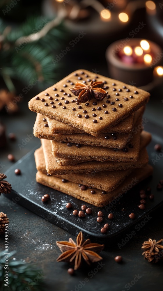 Freshly Baked Christmas Cookies on a Black Tray, Holiday Baking Generative AI Freshly Baked Christmas Cookies on a Black Tray, Holiday Baking Generative AI
