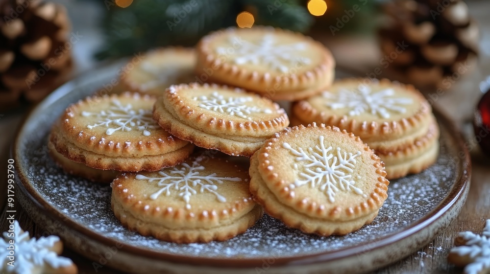 Christmas Cookies on a Plate, Holiday Treats Generative AI Christmas Cookies on a Plate, Holiday Treats Generative AI