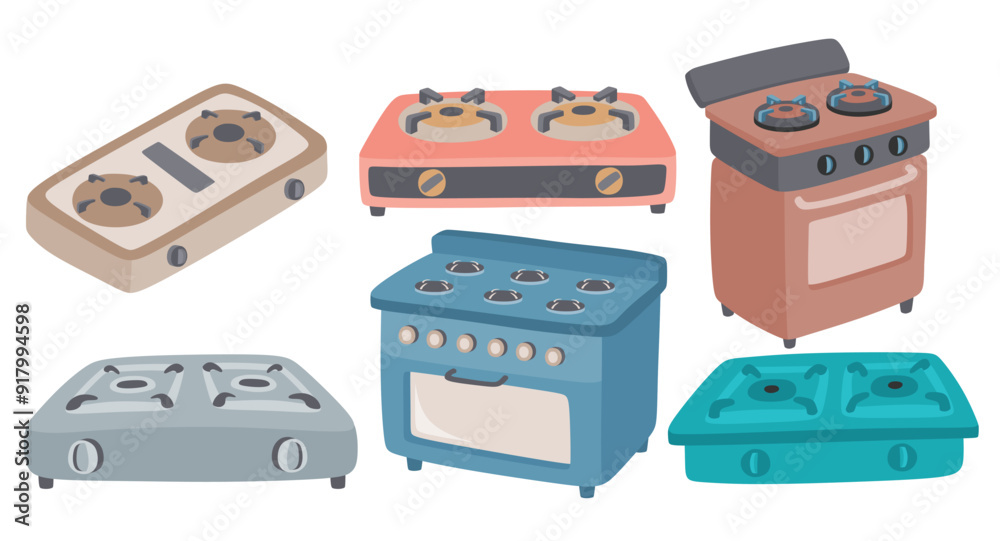 Kitchen stove vector set cute cartoon style. Kitchen stove vector set cute cartoon style.