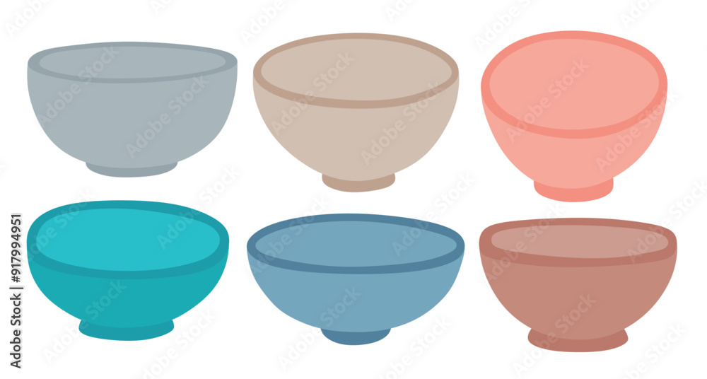 Bowl kitchen element vector set cute cartoon style. Bowl kitchen element vector set cute cartoon style.