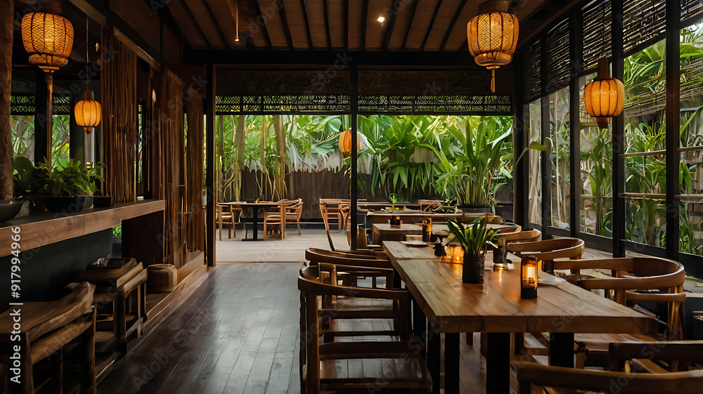 Fototapeta premium Thai Garden Café: Where Nature Meets Design