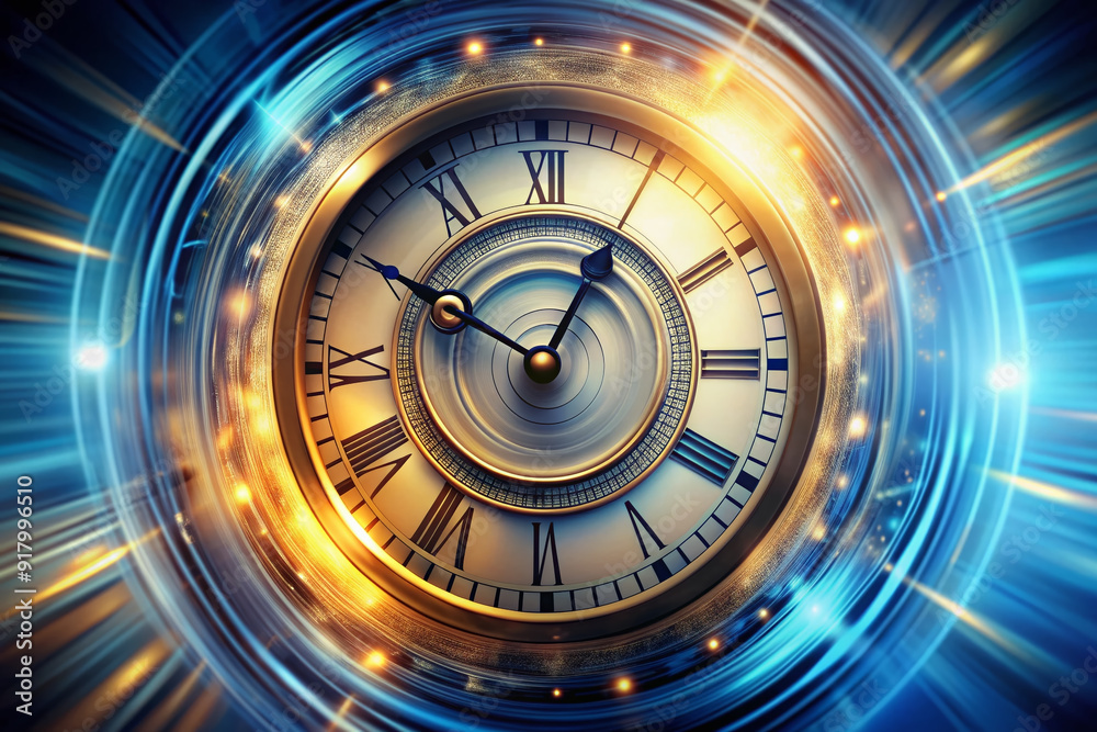 Clock hands moving swiftly, numerals blurring as time accelerates, representing transition and evolution amidst a whirlwind of constant change and rapid progress. Clock hands moving swiftly, numerals blurring as time accelerates, representing transition and evolution amidst a whirlwind of constant change and rapid progress.