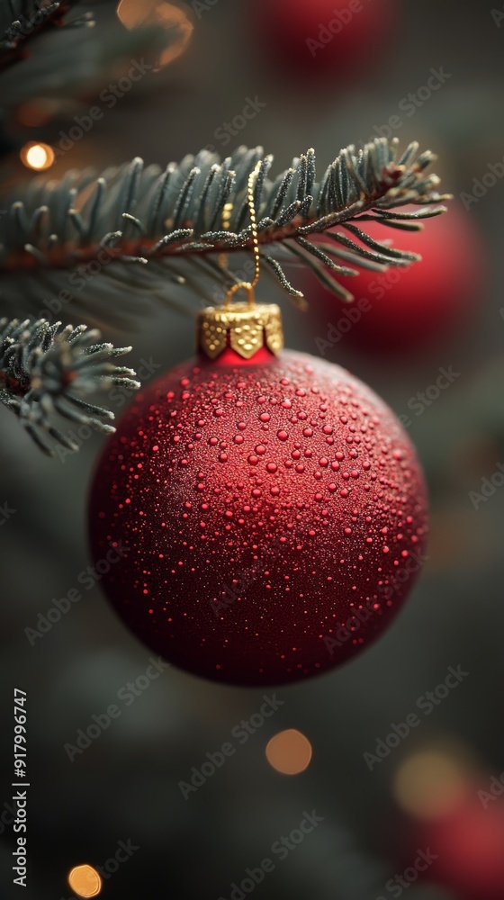 Shallow Focus Photography of Red Bauble on Christmas Tree, Holiday Decoration Generative AI Shallow Focus Photography of Red Bauble on Christmas Tree, Holiday Decoration Generative AI