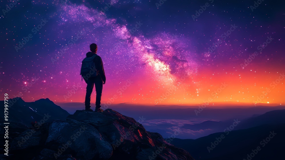 Summer Vibes: Sunrise Silhouette of Mountain Landscape Under Starry Night Sky, Perfect for Travel and Nature Enthusiasts Generative AI Summer Vibes: Sunrise Silhouette of Mountain Landscape Under Starry Night Sky, Perfect for Travel and Nature Enthusiasts Generative AI
