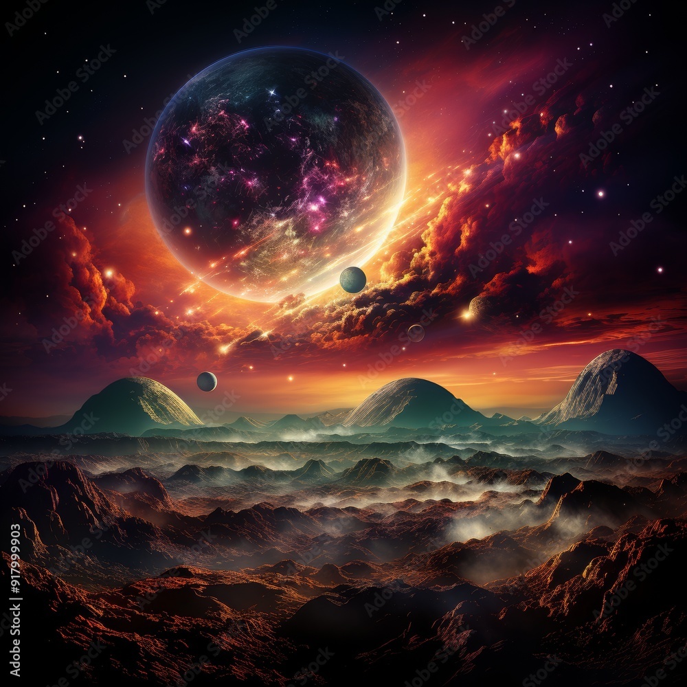 A visually stunning and immersive galaxy world with swirling nebulae, sparkling stars, and distant planets