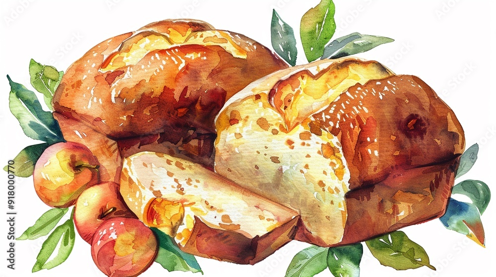 Apple bread with fruity sweetness,Clipart, watercolor illustration ...
