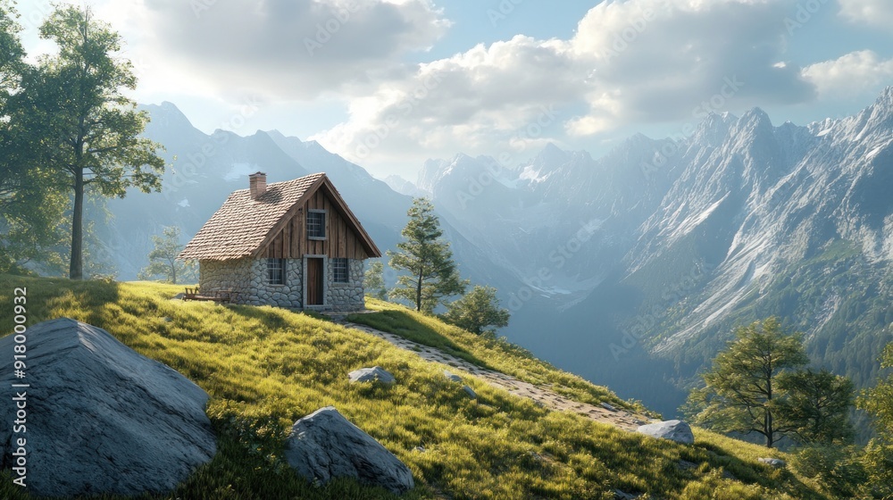 A Cabin Nestled in the Majestic Mountains A Cabin Nestled in the Majestic Mountains