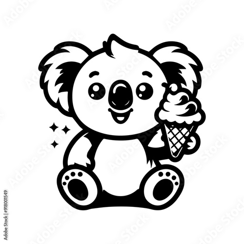 Cute smiling koala animal logo and ice cream photo