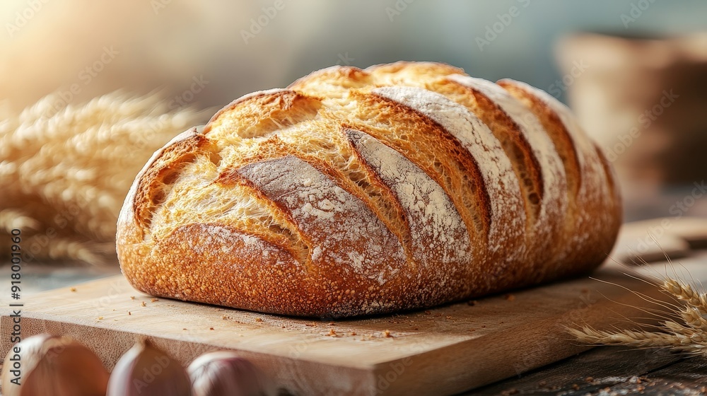 Rustic Wheat Bread Sliced on Wooden Table Rustic Wheat Bread Sliced on Wooden Table