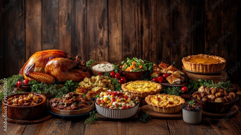 Lavish Thanksgiving Dinner Spread with Traditional Dishes