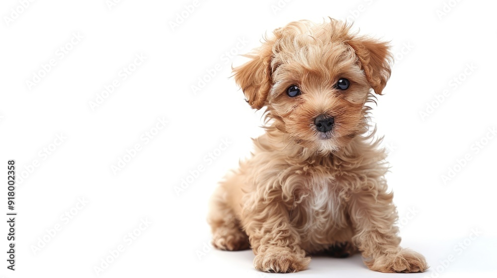 Adorable Maltipoo puppy posing on white background Adorable Maltipoo puppy posing on white background