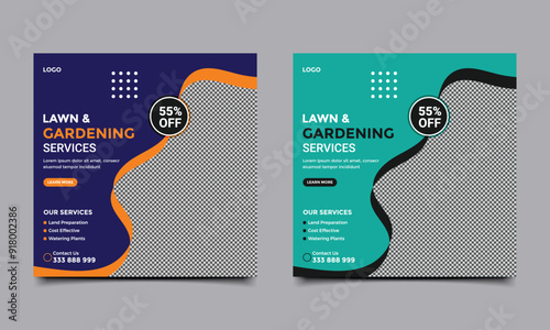 Lawn or gardening service social media post banner template.