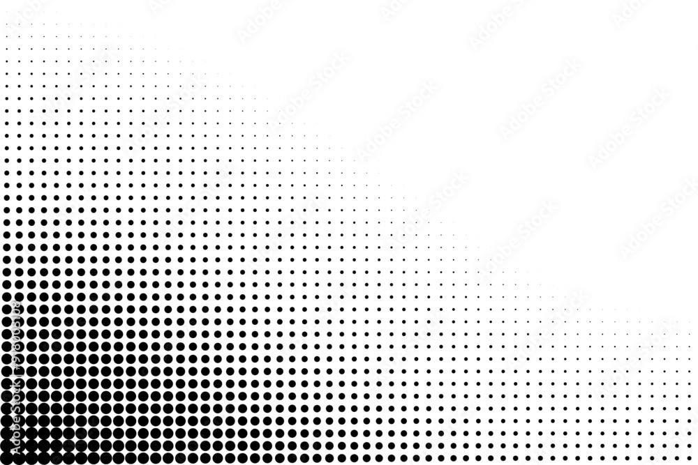 Dot grid pattern vector illustration. Simple black white point background with small and large polka dots. Abstract futuristic dotted mesh with gradient effect. Geometric minimal digital design.