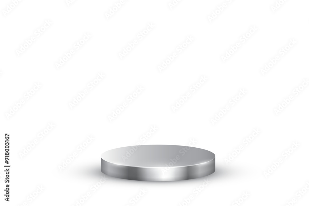 Silver podium for awards or product display vector illustration. Empty 3d platinum stage on white background. Luxury elegant platform for cosmetics presentation, ceremony pedestal for winners. Silver podium for awards or product display vector illustration. Empty 3d platinum stage on white background. Luxury elegant platform for cosmetics presentation, ceremony pedestal for winners.