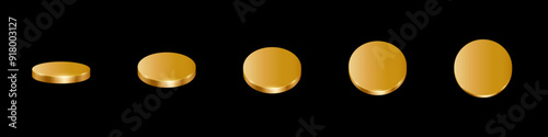 Gold podiums. Golden 3d round metal platforms for product presentation or winner award ceremony in different angles view. Set of luxury empty stages on black background. Realistic vector illustration.