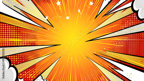 Exploding Comic Book Style Background with Bright Yellow and Orange Rays