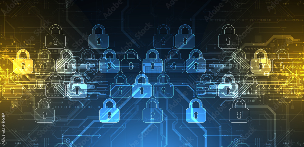 Obraz premium Secure digital background. Virtual confidential, programming protection. Hand drawn vector.