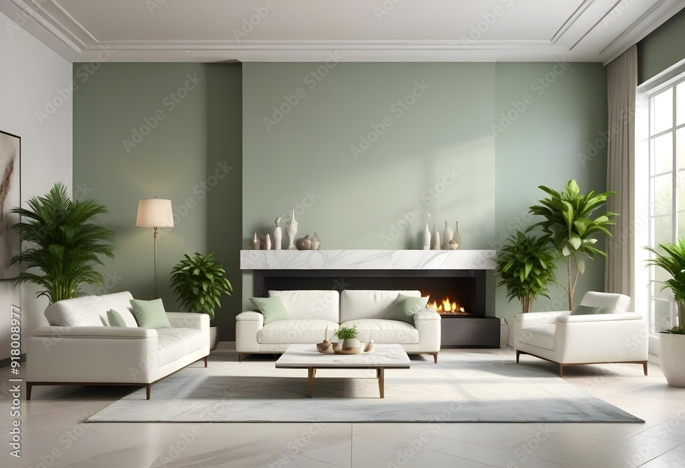 A living room with a blue wall and a painting of a bird on the wall Photo modern style interior room 3d illustration A living room with a blue wall and a painting of a bird on the wall Photo modern style interior room 3d illustration