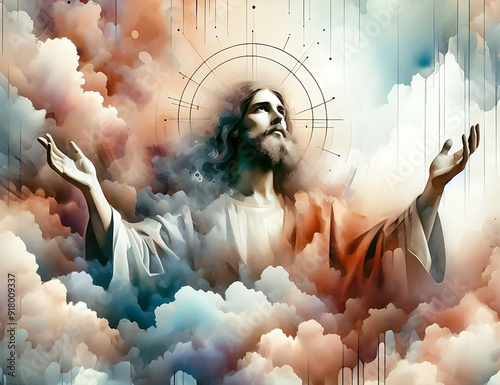 Jesus, the lion, the lamb of God. Digital watercolor painting. Bliblical illustration 