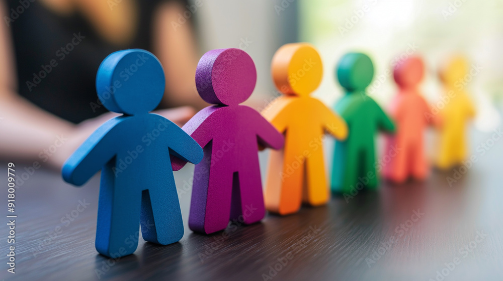 Colorful wooden people in row. Inclusion and diversity and inclusion in the workplace. LGBT group leadership and insurance. Colorful wooden people in row. Inclusion and diversity and inclusion in the workplace. LGBT group leadership and insurance.