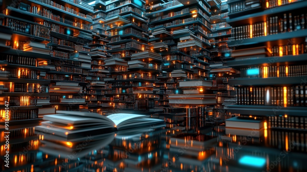 A futuristic library with floating digital books accessible to all A futuristic library with floating digital books accessible to all