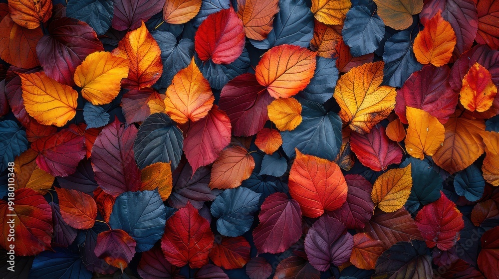 A Close-Up View of Vibrant Autumn Leaves in Various Hues A Close-Up View of Vibrant Autumn Leaves in Various Hues