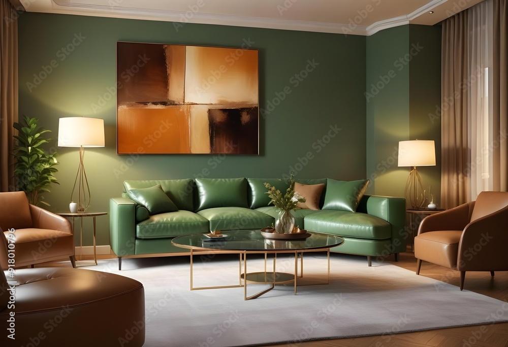 A living room with a blue wall and a painting of a bird on the wall Photo modern style interior room 3d illustration A living room with a blue wall and a painting of a bird on the wall Photo modern style interior room 3d illustration