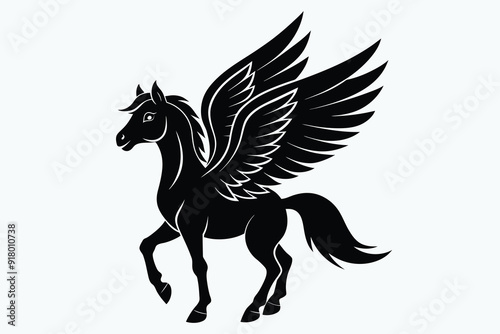 jumping horse with wings silhouette vector.eps