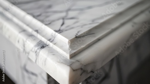 Close-up of mitred corner on marble bench top