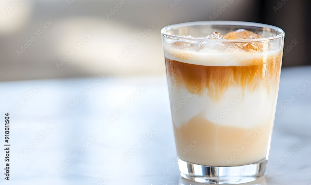 iced flatwhite in a small glass cup,  Generative AI