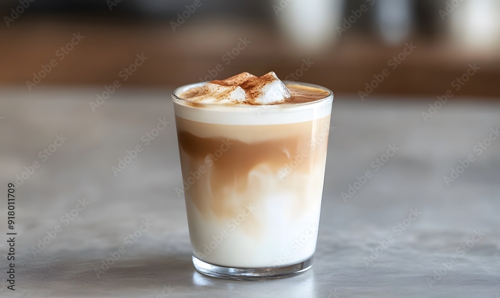 iced flatwhite in a small glass cup,  Generative AI