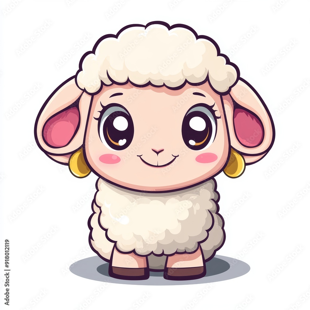 Adorable Lamb with Golden Earrings on White Background, Cute Illustration for Child Education or Farm Theme Generative AI Adorable Lamb with Golden Earrings on White Background, Cute Illustration for Child Education or Farm Theme Generative AI