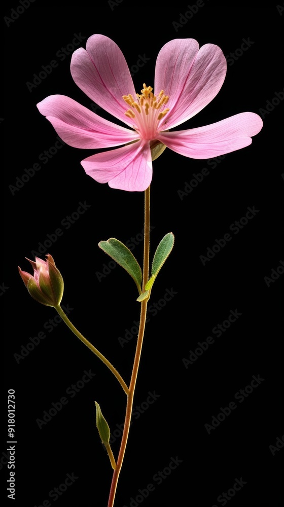 Pink Wildflower on Black Background, Close-up of Six-petaled Flower Generative AI Pink Wildflower on Black Background, Close-up of Six-petaled Flower Generative AI