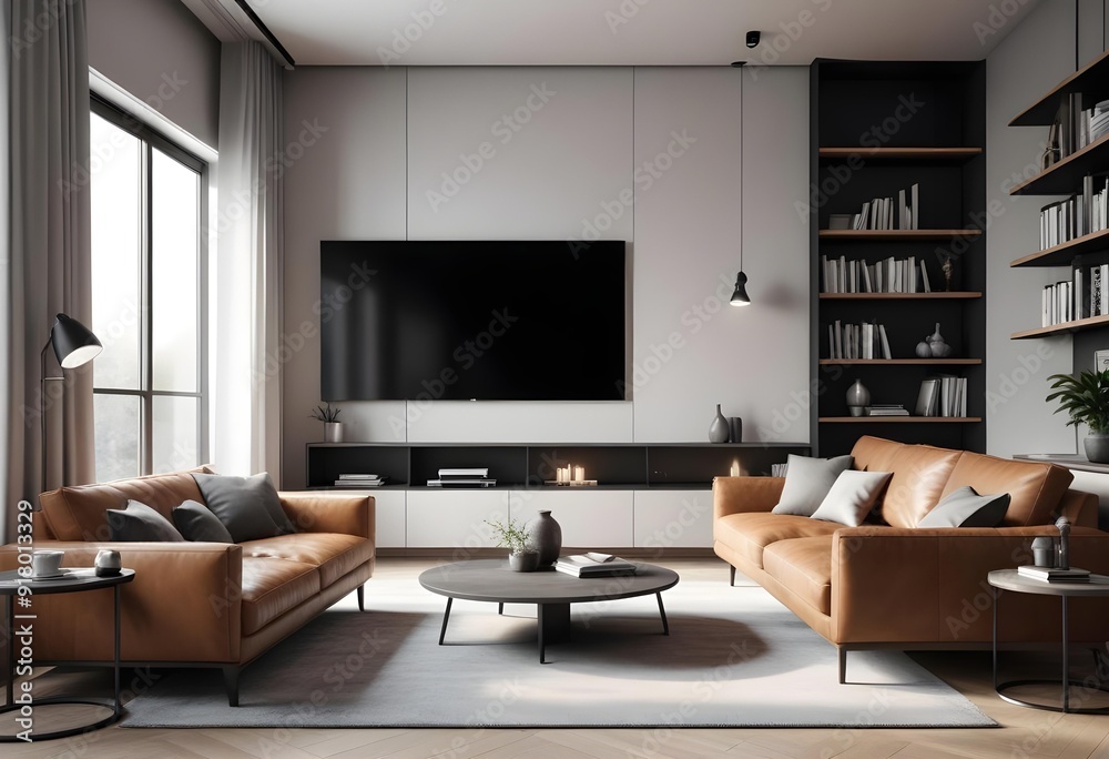 A living room with a blue wall and a painting of a bird on the wall Photo modern style interior room 3d illustration A living room with a blue wall and a painting of a bird on the wall Photo modern style interior room 3d illustration