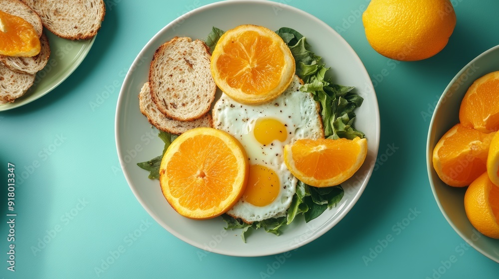 Delicious Breakfast on a Plate, Top View Generative AI Delicious Breakfast on a Plate, Top View Generative AI