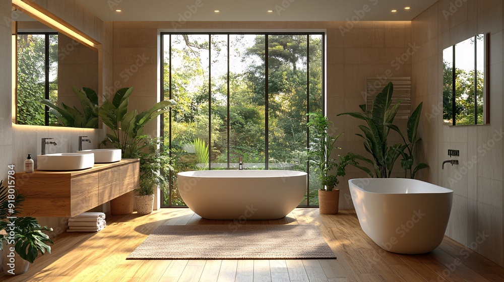 Fototapeta premium Serene Scandinavian Bathroom with Minimalist Ventilation System for Refreshing Ambiance