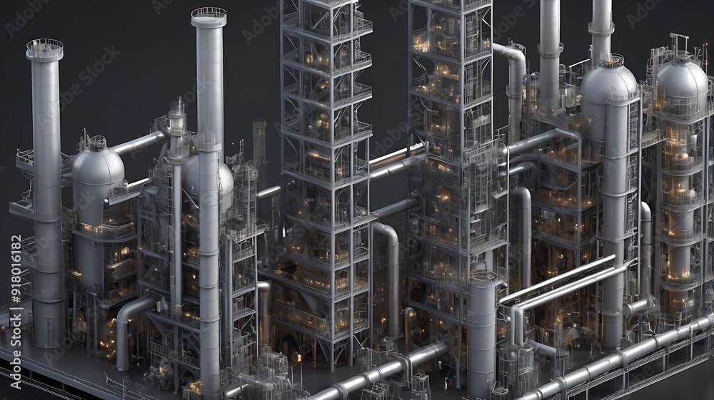 Black industrial complex with multiple smokestacks on a white background. Suitable for environmental, manufacturing, and industrialthemed designs or projects. Black industrial complex with multiple smokestacks on a white background. Suitable for environmental, manufacturing, and industrialthemed designs or projects.