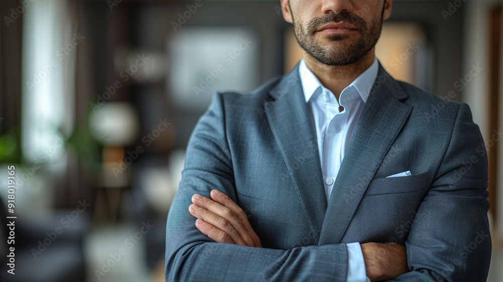 Professional man in a tailored suit standing confidently in a modern office setting during daytime Professional man in a tailored suit standing confidently in a modern office setting during daytime