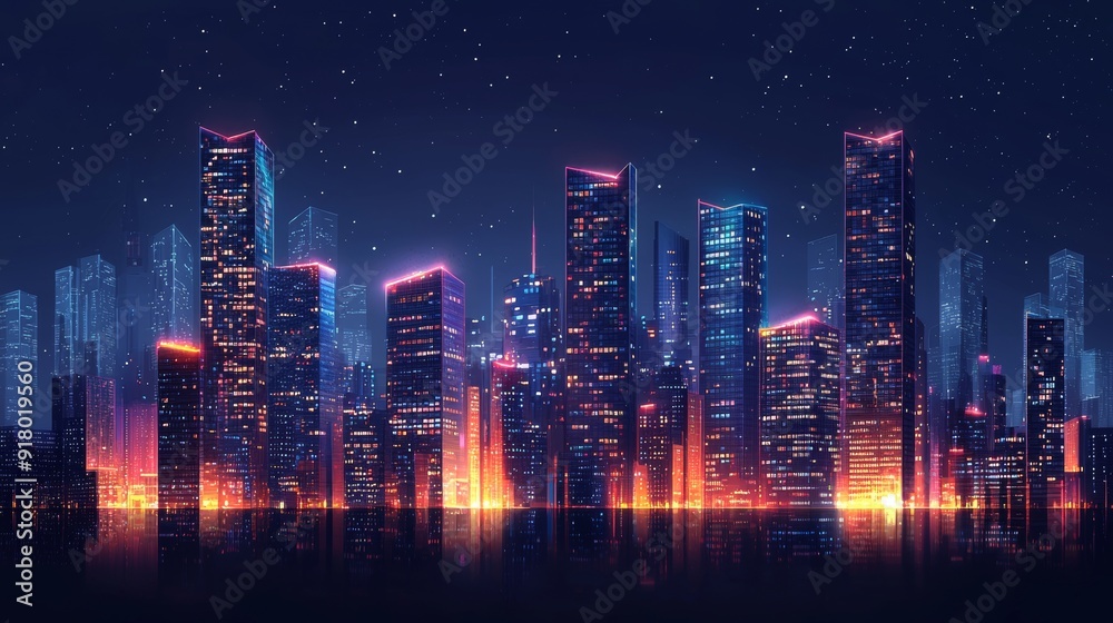 Modern City Skyline at Night with Nice Building Generative AI Modern City Skyline at Night with Nice Building Generative AI