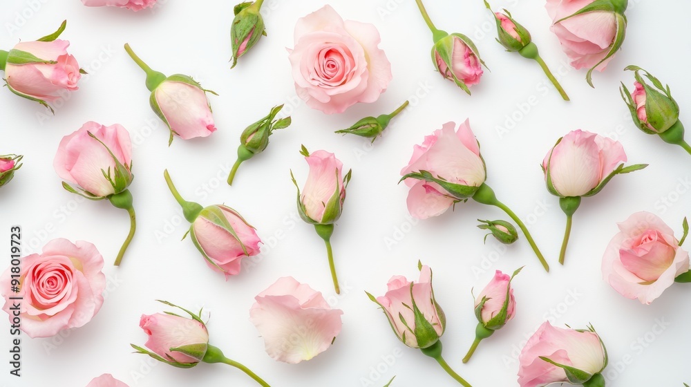 Fresh Pink Roses and Rose Buds on White Background for Commercial Use Generative AI Fresh Pink Roses and Rose Buds on White Background for Commercial Use Generative AI