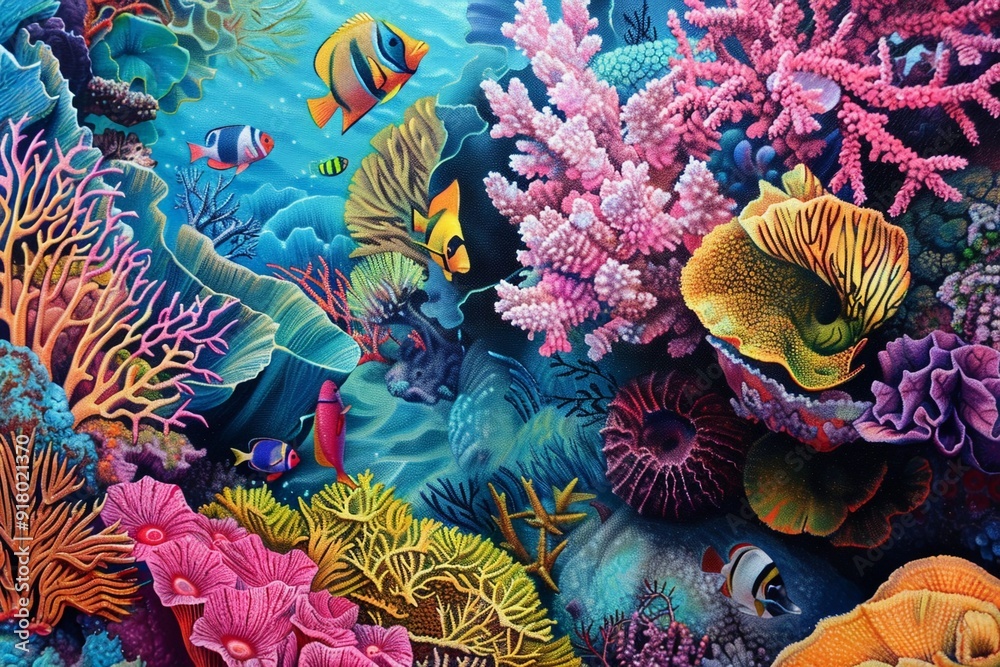 Fototapeta premium Vibrant Coral Reef with Colorful Fish and Sea Life