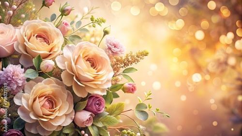 Softly focused, warm-hued background with gentle florals and subtle textures, evoking a sense of elegance, sophistication, and femininity, perfect for female-centric designs.