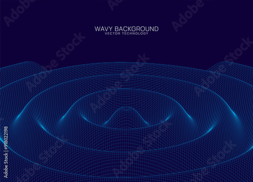 Wireframe waves. 3D ripple effect. Abstract sound waves. Vector illustration.