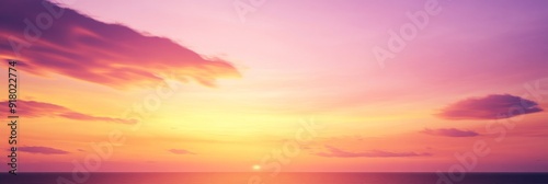 Ethereal Skies: A Fantasy Panorama of Sunset and Sunrise with Vibrant Gradients of Purple, Orange, and Yellow Hues, Inspiring Tranquility and Exhilaration.