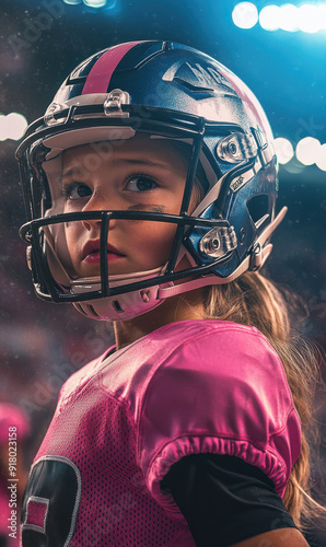 Young American football player playing football in a football stadium